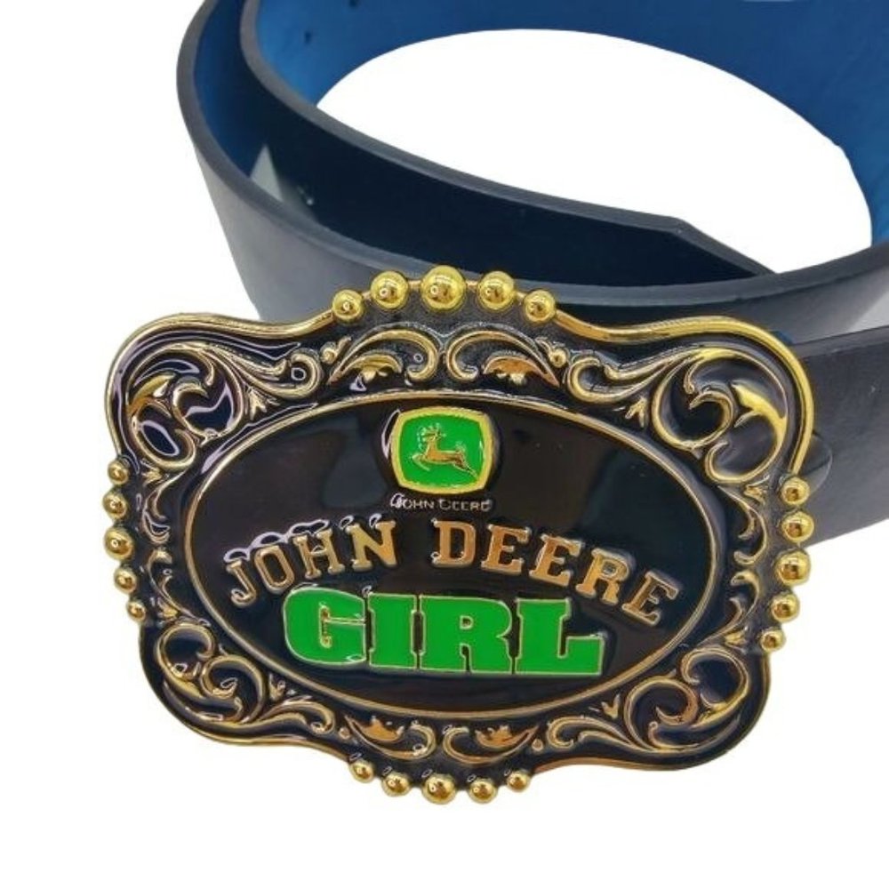 John Deere Girl Black Leather Belt Large 38" - 40" 1.25" Wide